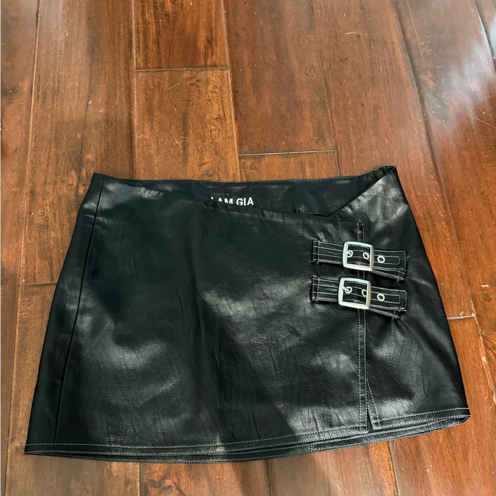 I.AM.GIA Black Mini Skirt with Double Buckle